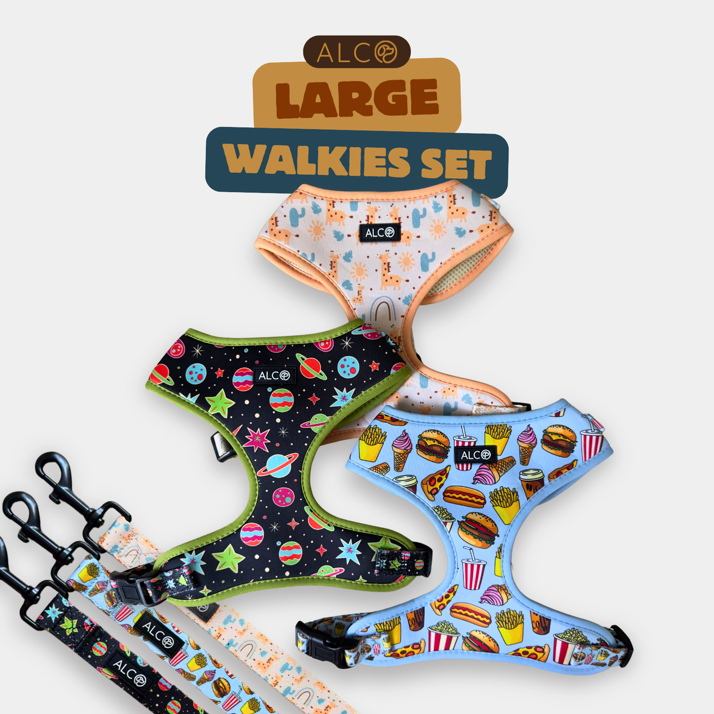 LARGE Alco Walkies: Harness and Leash Set