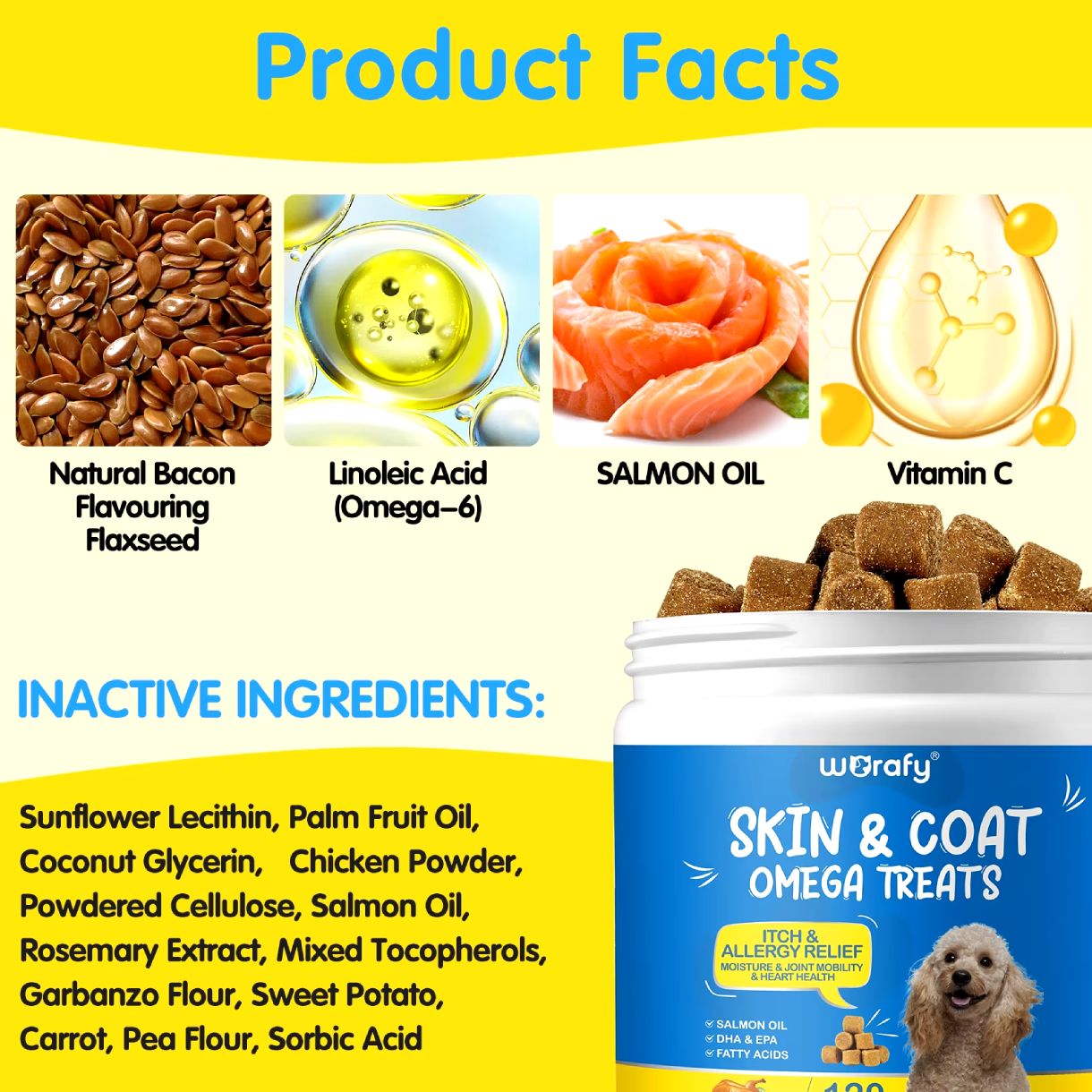Worafy Skin & Coat Omega Treats (300g, 120 pcs)