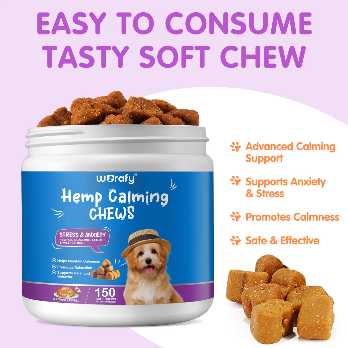 Worafy Hemp Calming Chews (300g, 120 pcs)