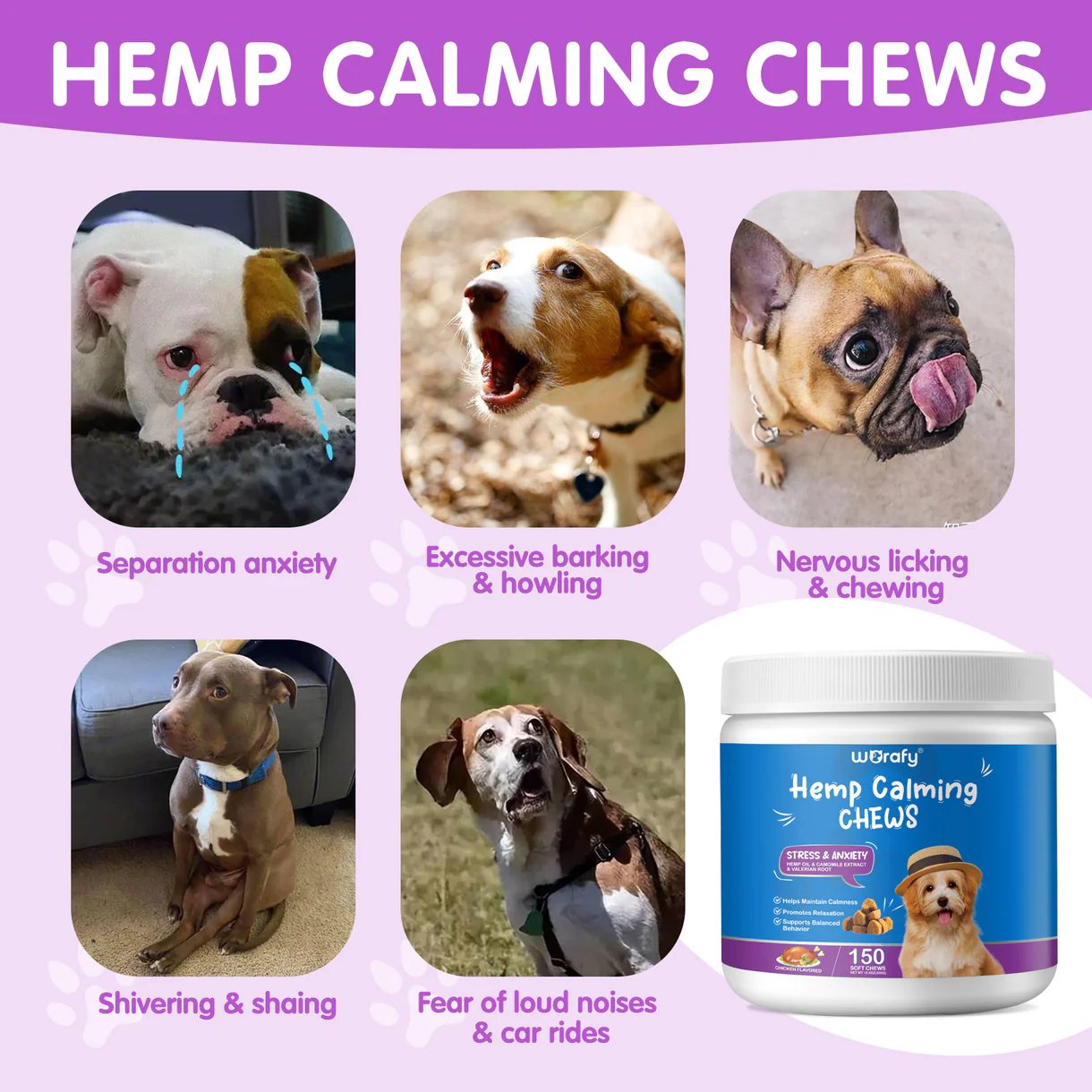 Worafy Hemp Calming Chews (300g, 120 pcs)