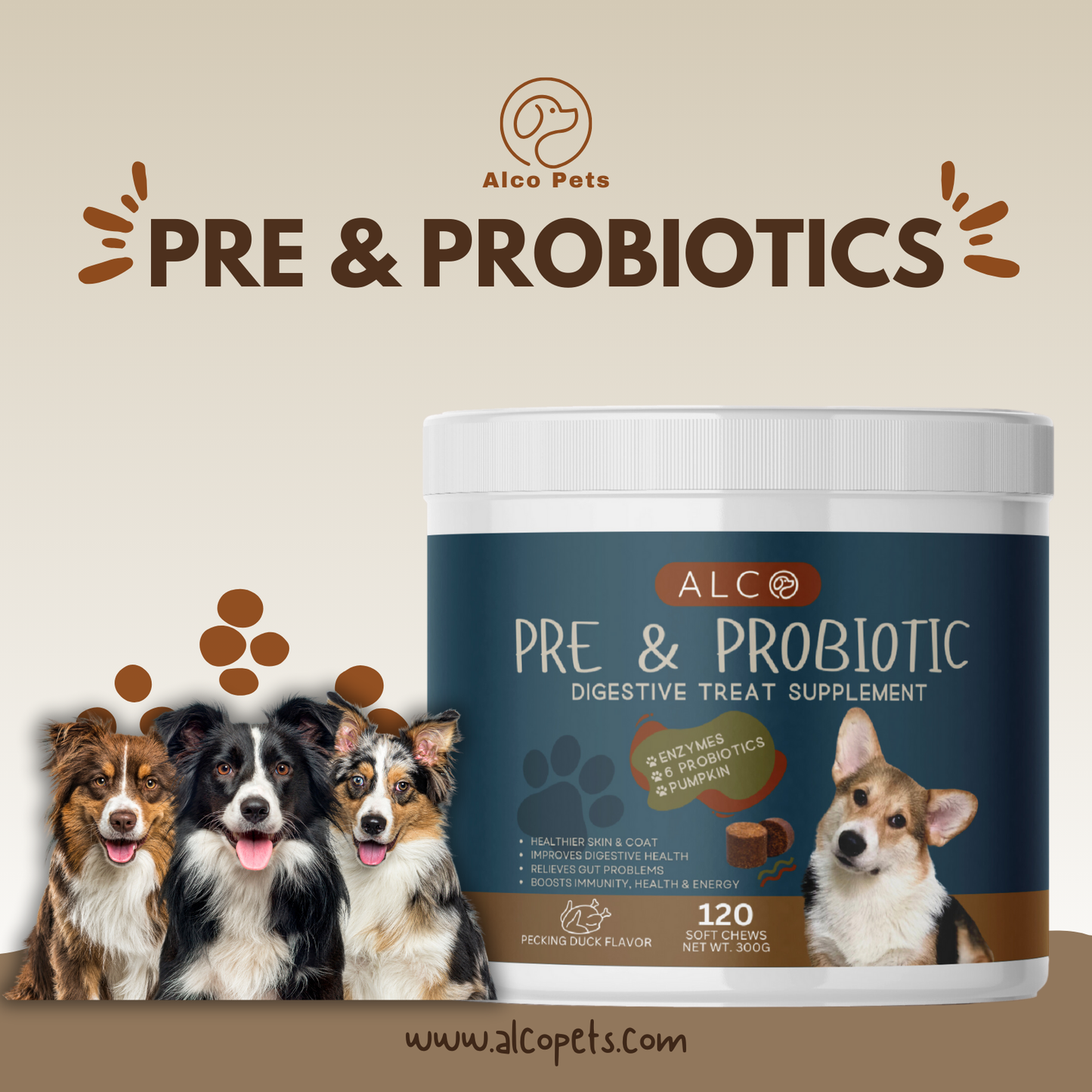Alco Pre & Probiotic Digestive Treat Supplement (300g, 120 pcs)
