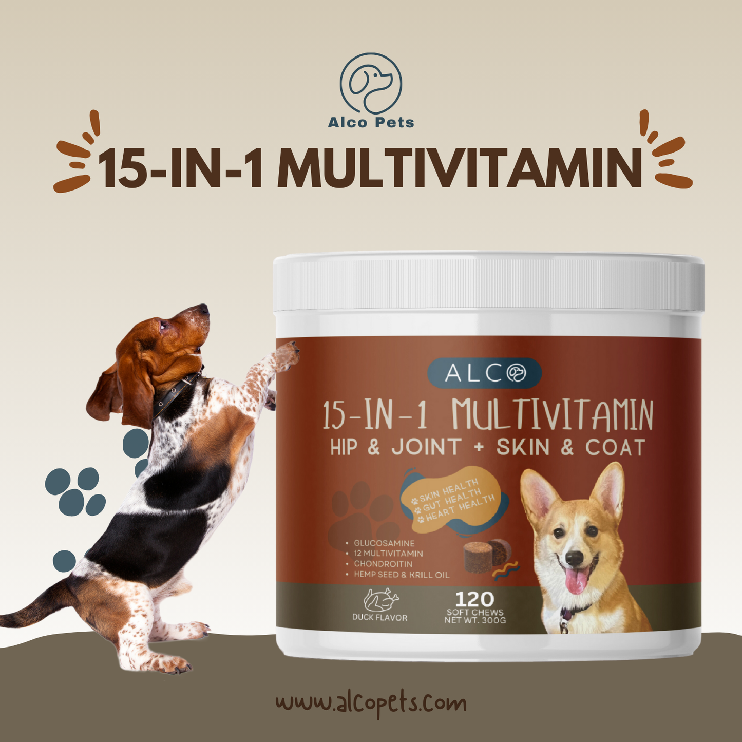 Alco 15 in 1 Multivitamins Treat Supplement (300g, 120 pcs)